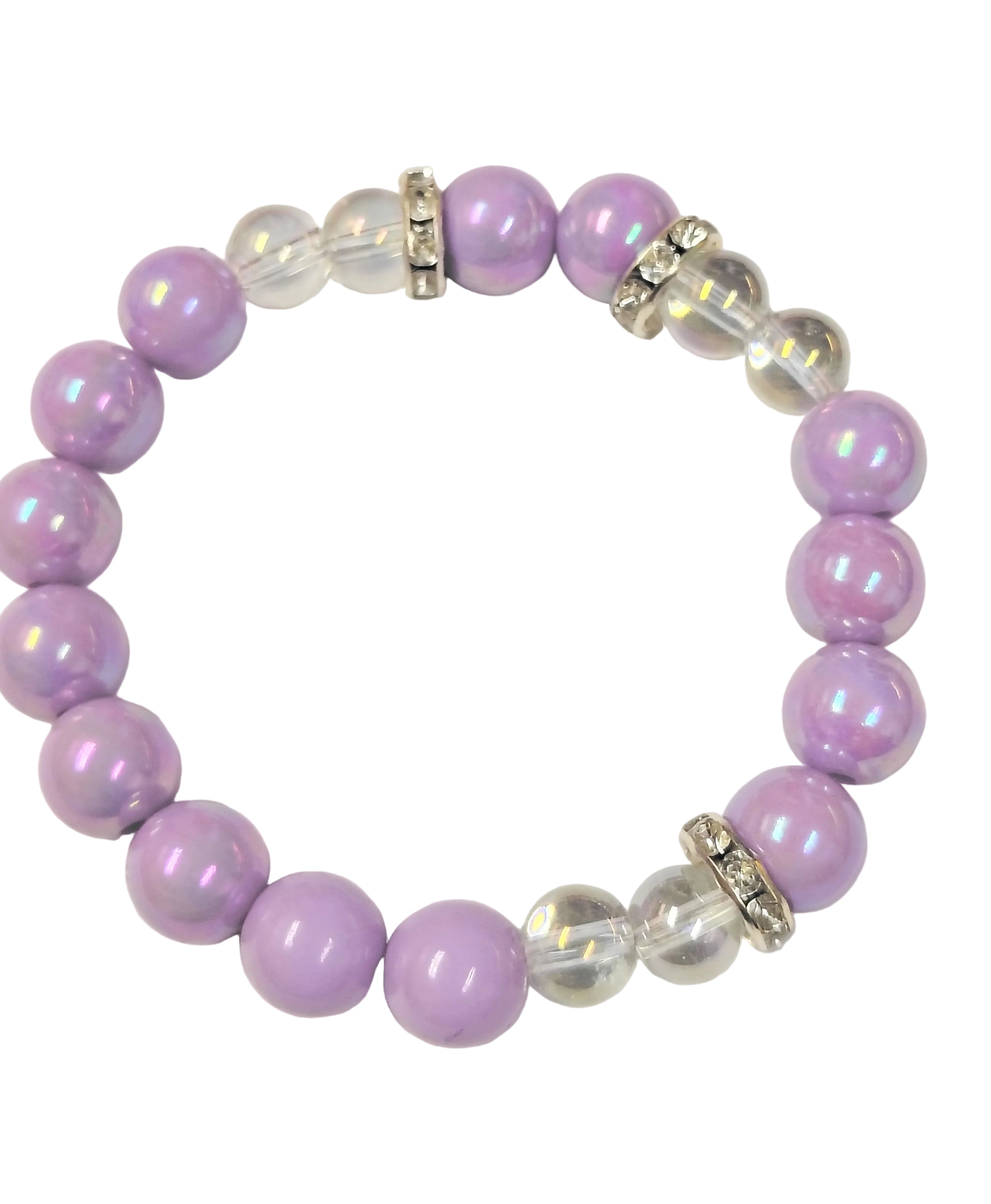Purple and white beaded bracelet