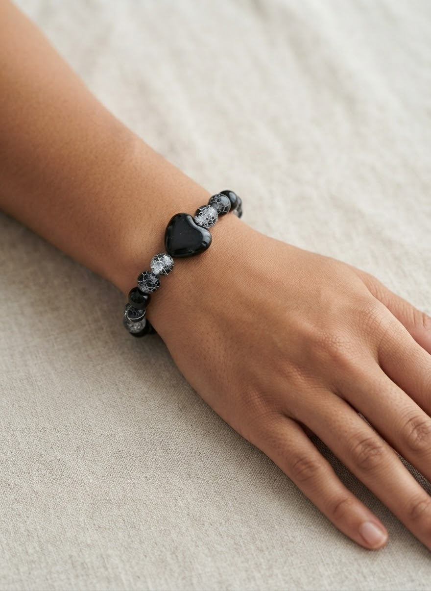 Handcrafted Black heart beaded bracelet